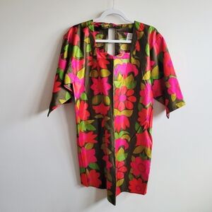 Vintage Design House Smock Apron Green & Pink Flower Power